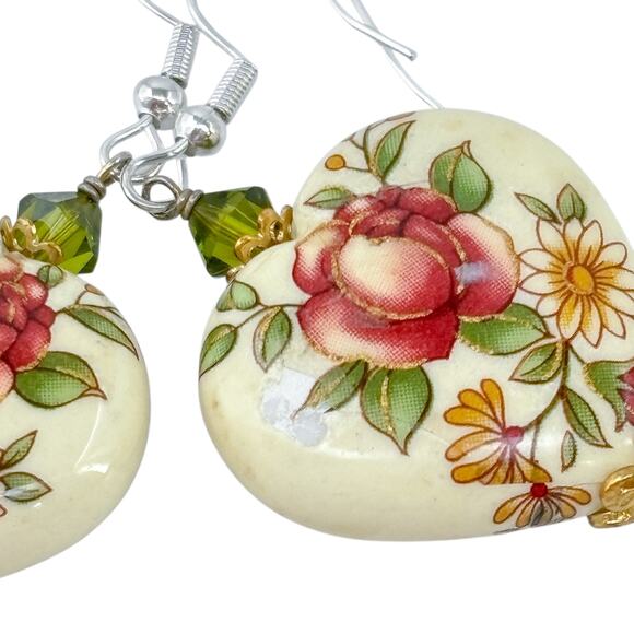 Estate Sterling Silver 925 Crystal Heart Dangle Earrings - Picture 6 of 8